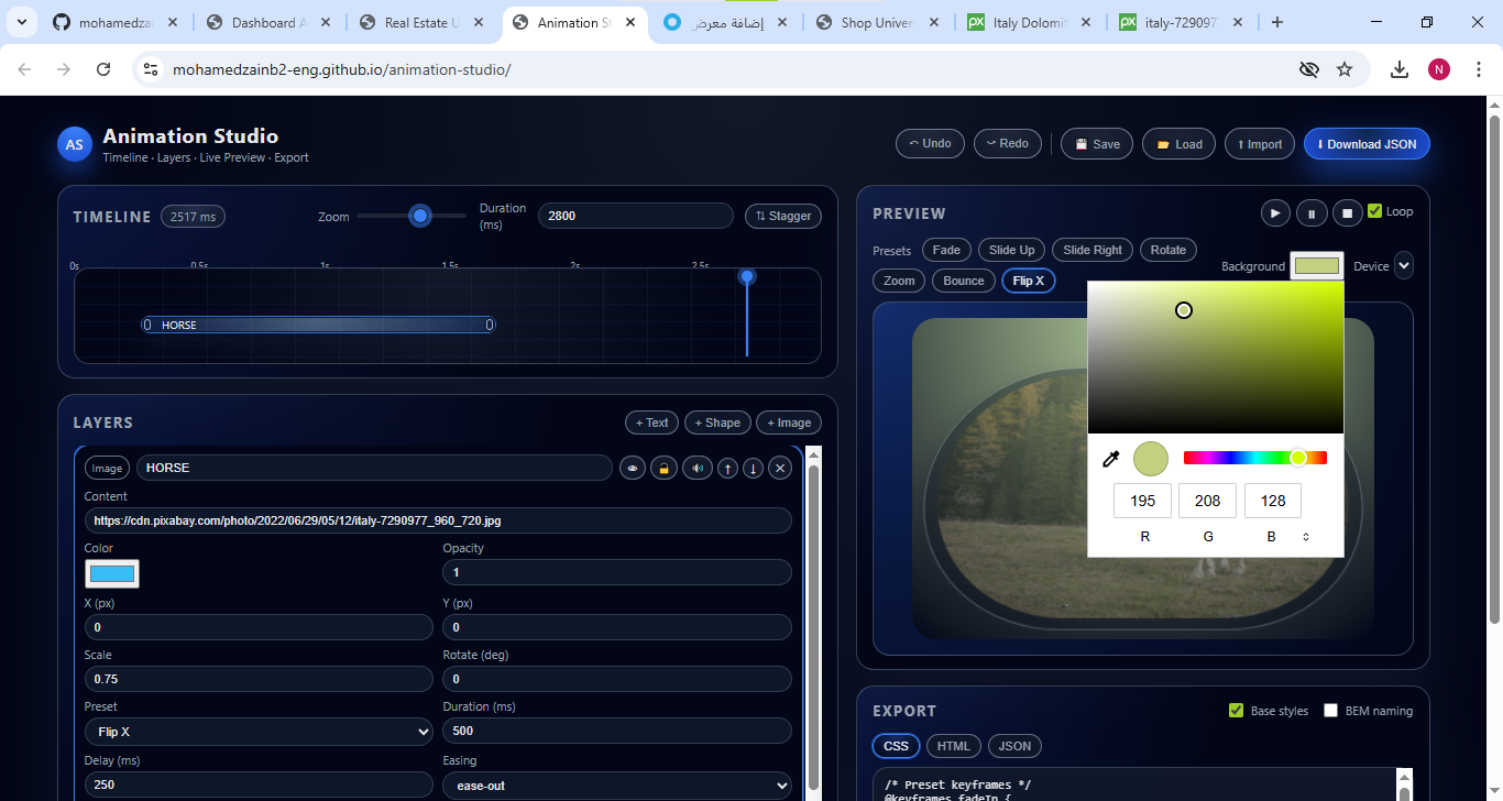 web animation — Animation Studio — Web animation editor — timeline and layers panel